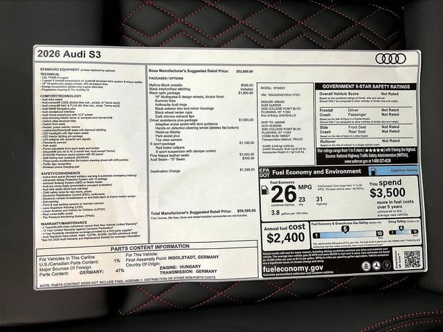 New 2026 Audi S3 Premium AWD/4WD image 17
