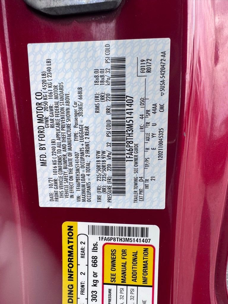 Certified 2021 Ford Mustang EcoBoost w/ Equipment Group 101A image 36