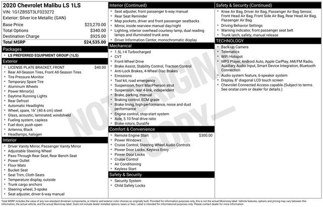 Certified 2020 Chevrolet Malibu LS FWD image 12