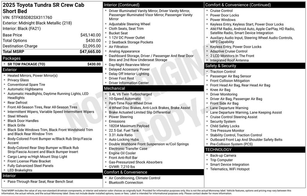 Used 2025 Toyota Tundra SR w/ SR Tow Package AWD/4WD image 17