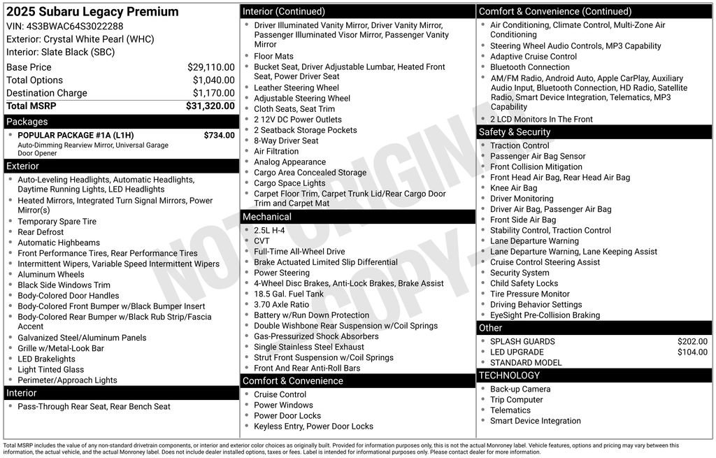 Used 2025 Subaru Legacy Premium w/ Popular Package #1A AWD/4WD image 9