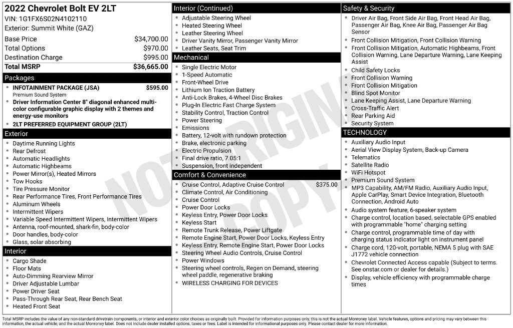 Used 2022 Chevrolet Bolt LT w/ Infotainment Package FWD image 6