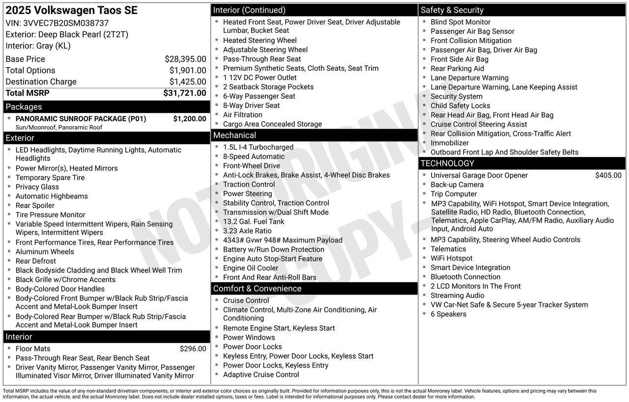 Used 2025 Volkswagen Taos SE w/ Panoramic Sunroof Package FWD image 9