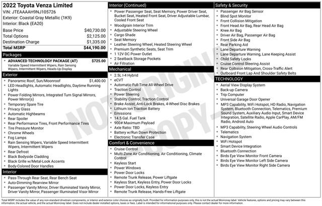 Used 2022 Toyota Venza Limited w/ Advanced Technology Package AWD/4WD image 11