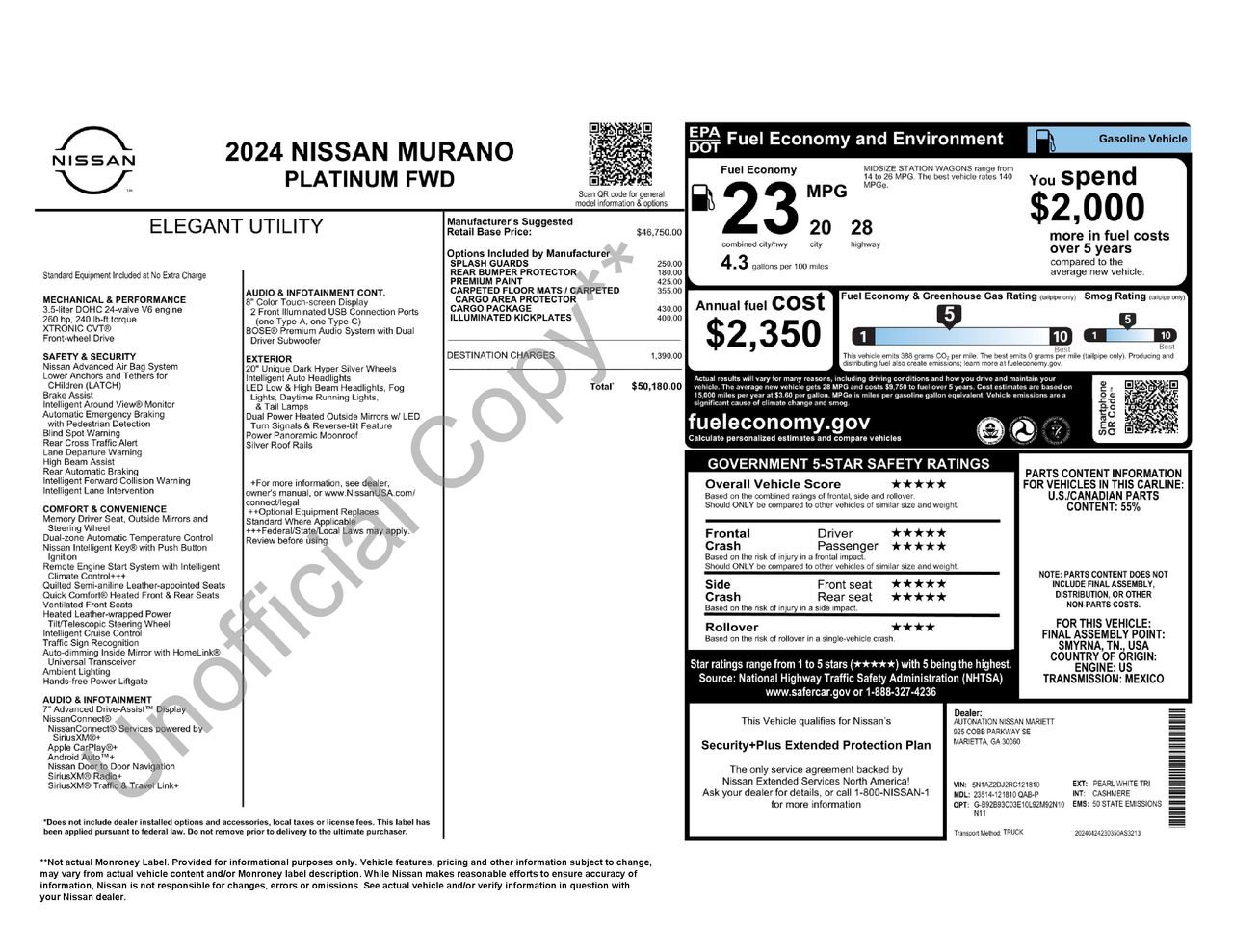 Certified 2024 Nissan Murano Platinum w/ Cargo Package FWD image 33