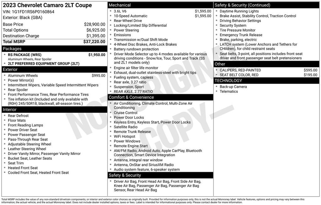 Used 2023 Chevrolet Camaro LT w/ RS Package RWD image 35
