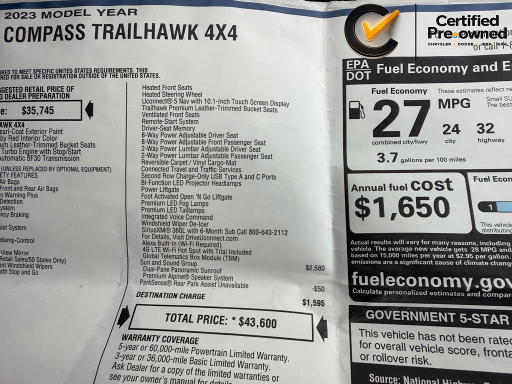 Certified 2023 Jeep Compass Trailhawk w/ Trailhawk Elite Group AWD/4WD image 41