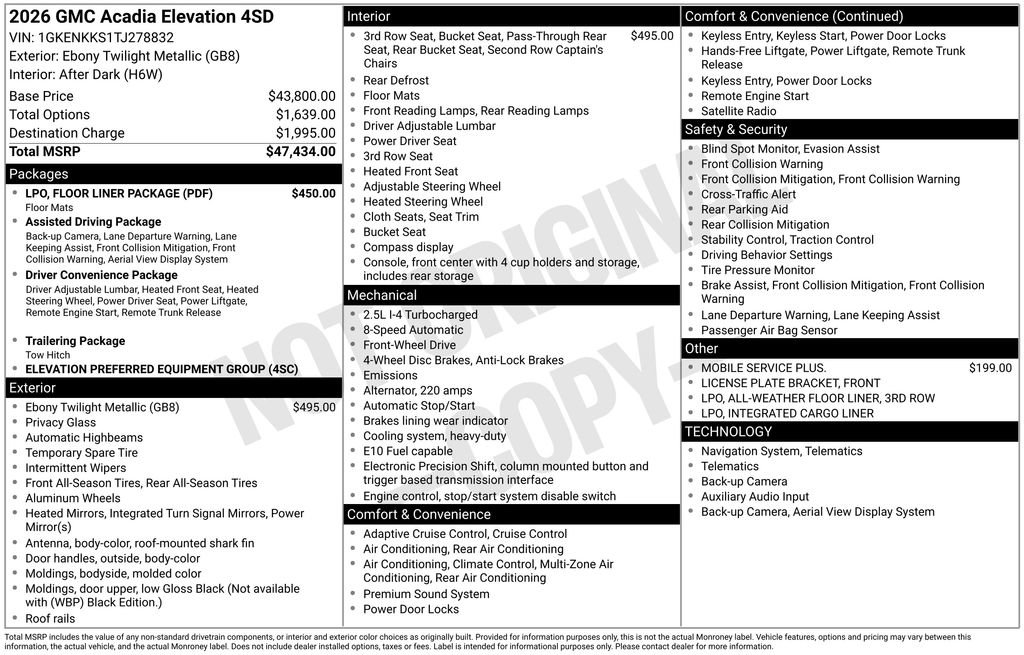 New 2026 GMC Acadia Elevation w/ LPO, Floor Liner Package FWD image 9