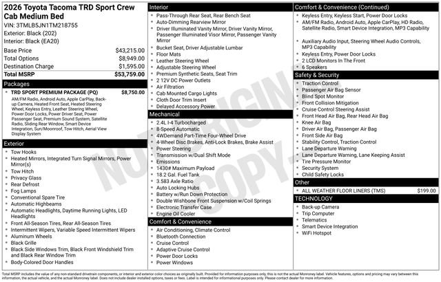 New 2026 Toyota Tacoma TRD Sport w/ TRD Sport Premium Package image 6