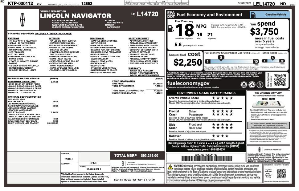 Used 2020 Lincoln Navigator Reserve w/ Equipment Group 208A Reserve image 2