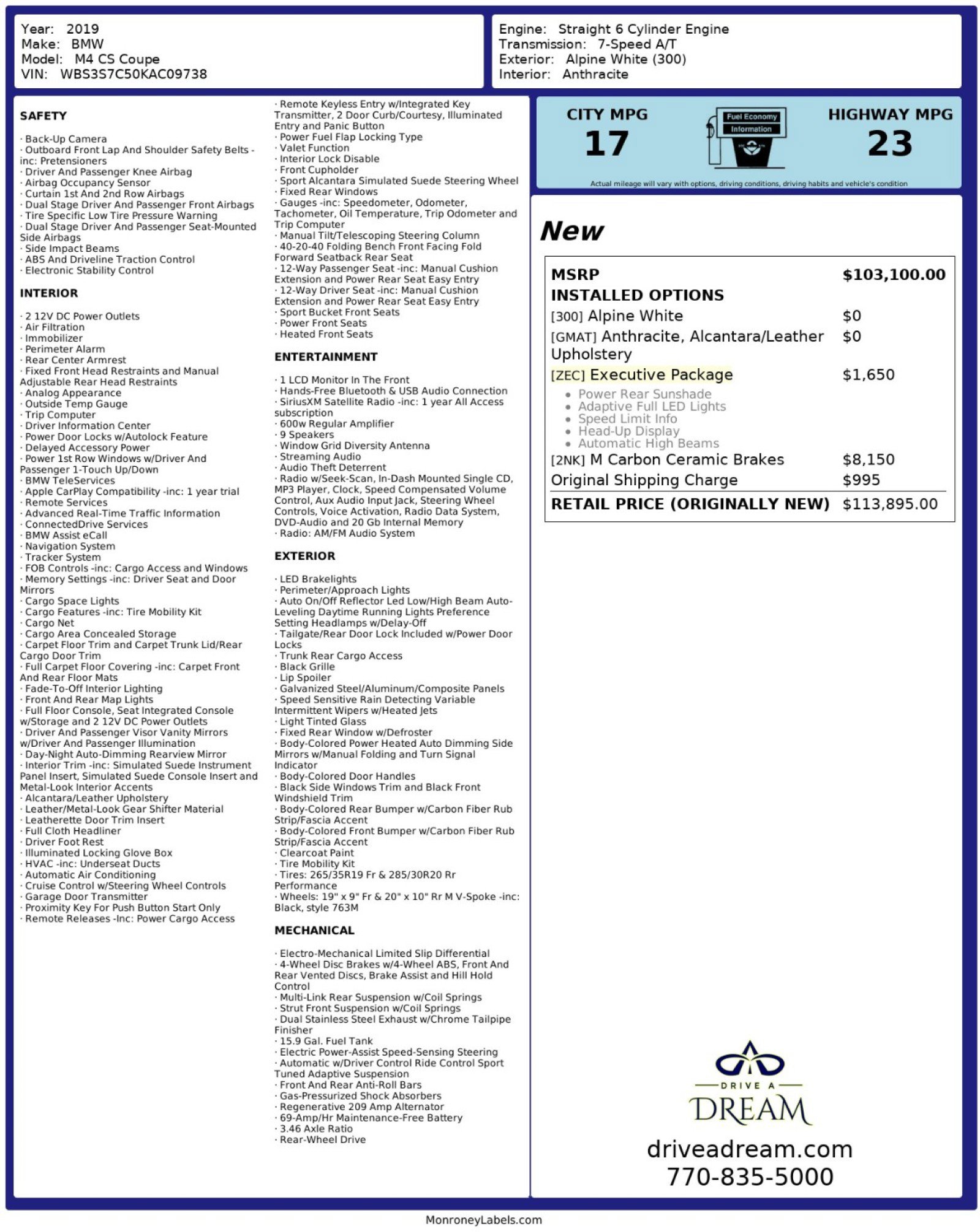 Used 2019 BMW M4 CS w/ Executive Package image 64