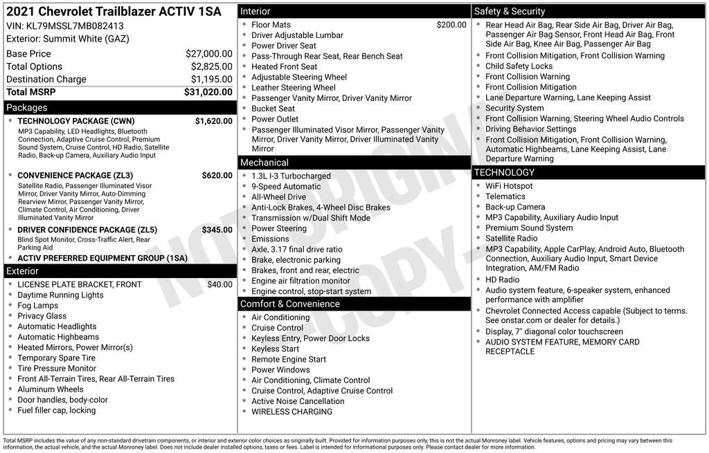 Used 2021 Chevrolet TrailBlazer ACTIV w/ Technology Package AWD/4WD image 29