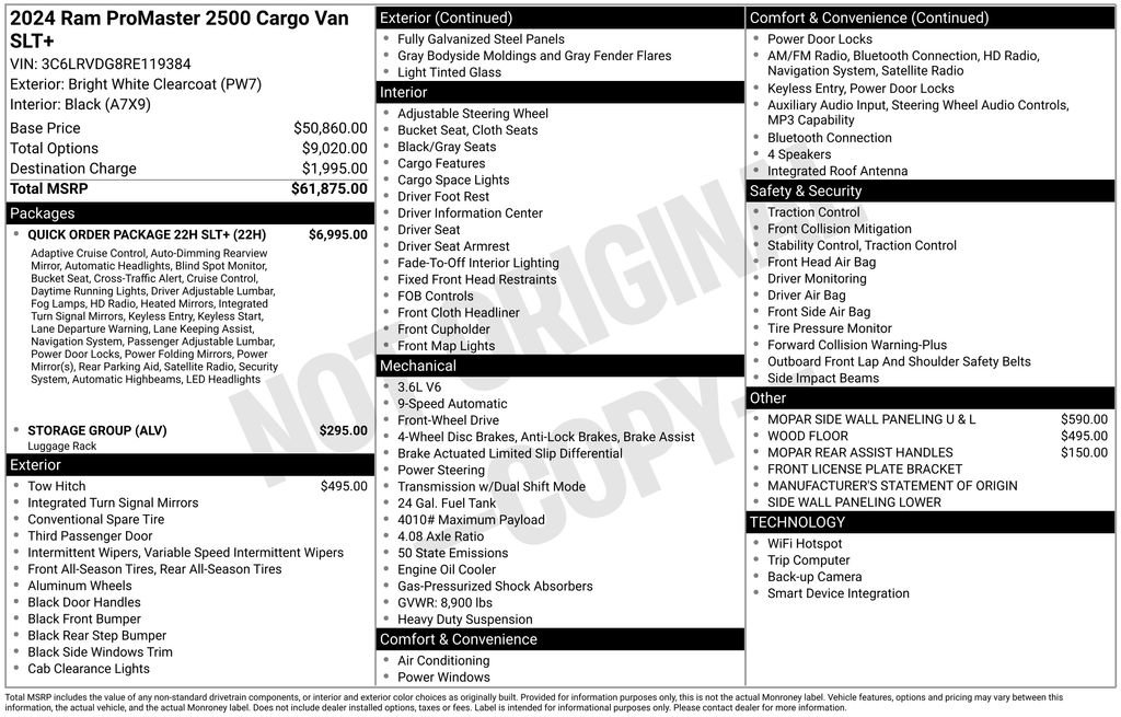 Used 2024 RAM ProMaster 2500 w/ Quick Order Package 22H SLT+ image 4