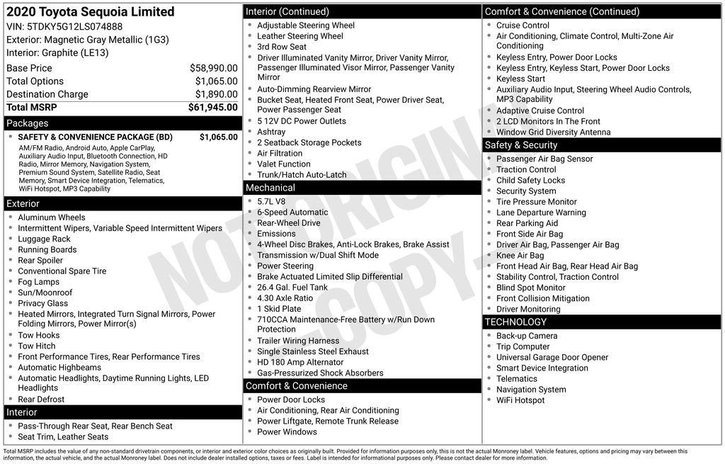 Used 2020 Toyota Sequoia Limited w/ Safety & Convenience Package RWD image 47