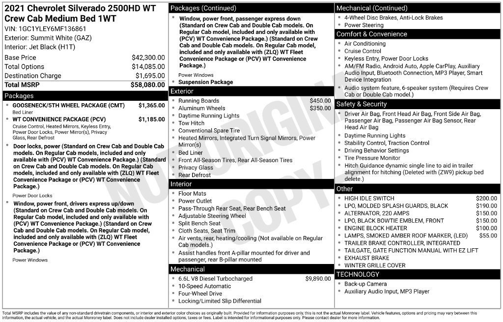 Certified 2021 Chevrolet Silverado 2500 W/T w/ Gooseneck/5TH Wheel Package AWD/4WD image 31