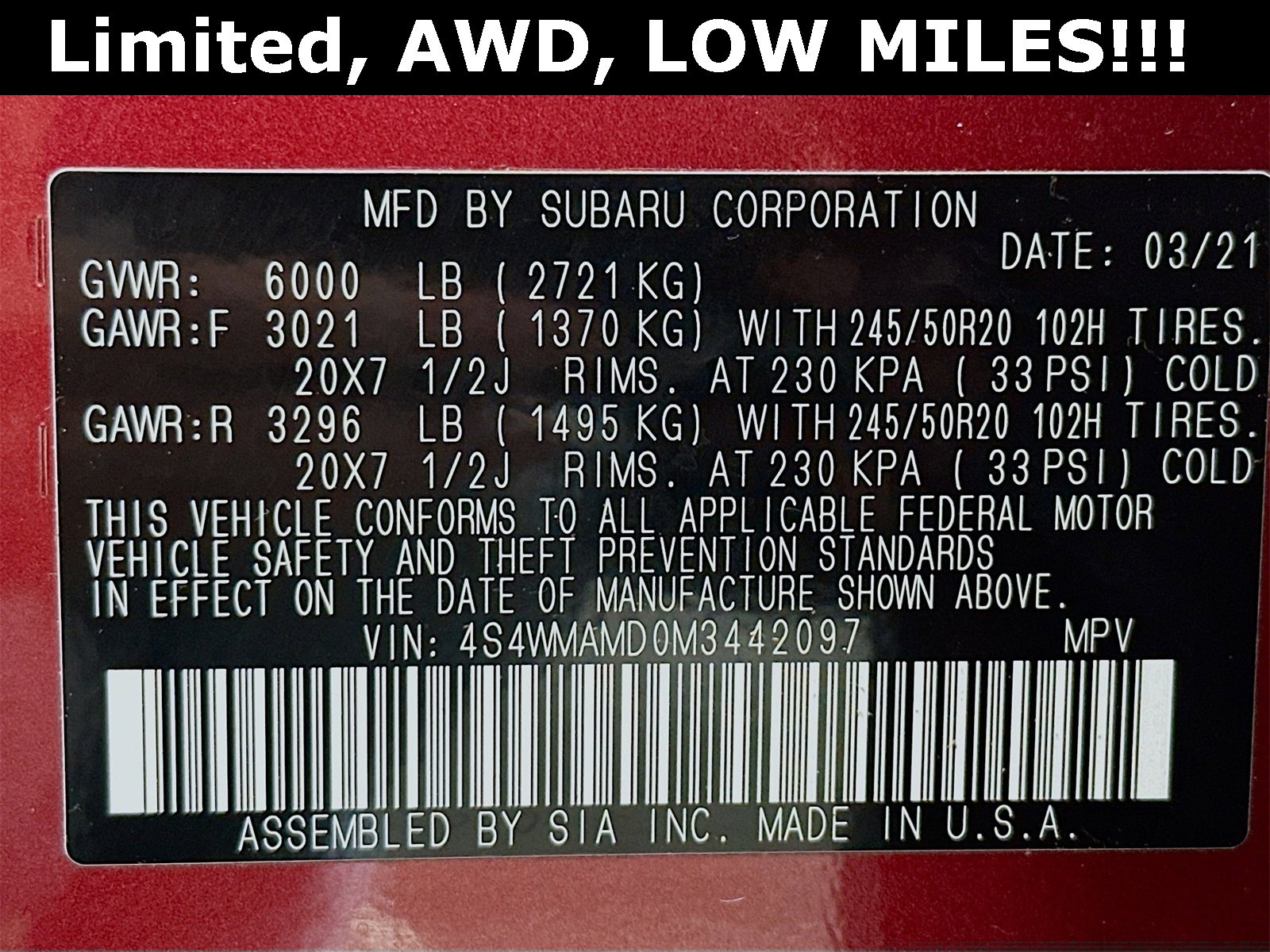 Used 2021 Subaru Ascent Limited w/ Popular Package #2A image 33