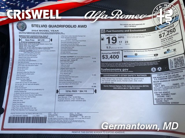 New 2024 Alfa Romeo Stelvio Quadrifoglio w/ Active Assist Plus Package image 50