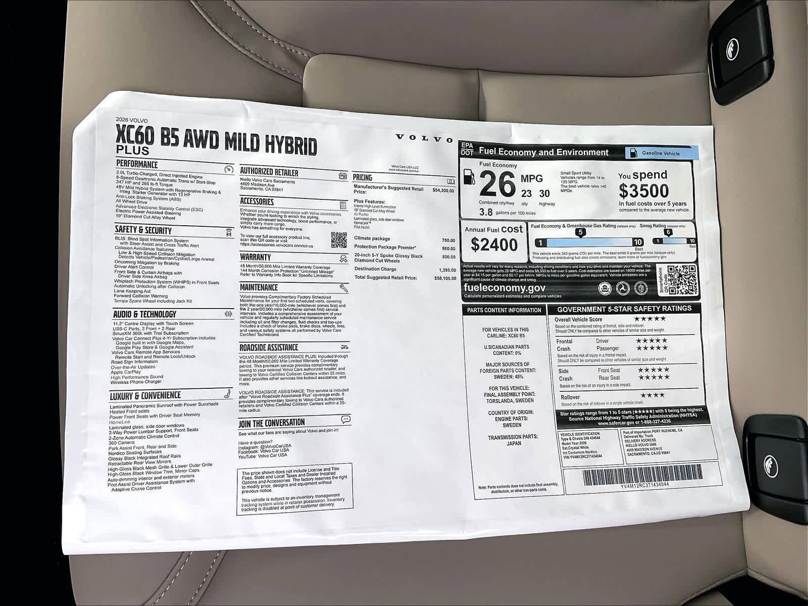 New 2026 Volvo XC60 B5 Plus w/ Protection Package Premier AWD/4WD image 36