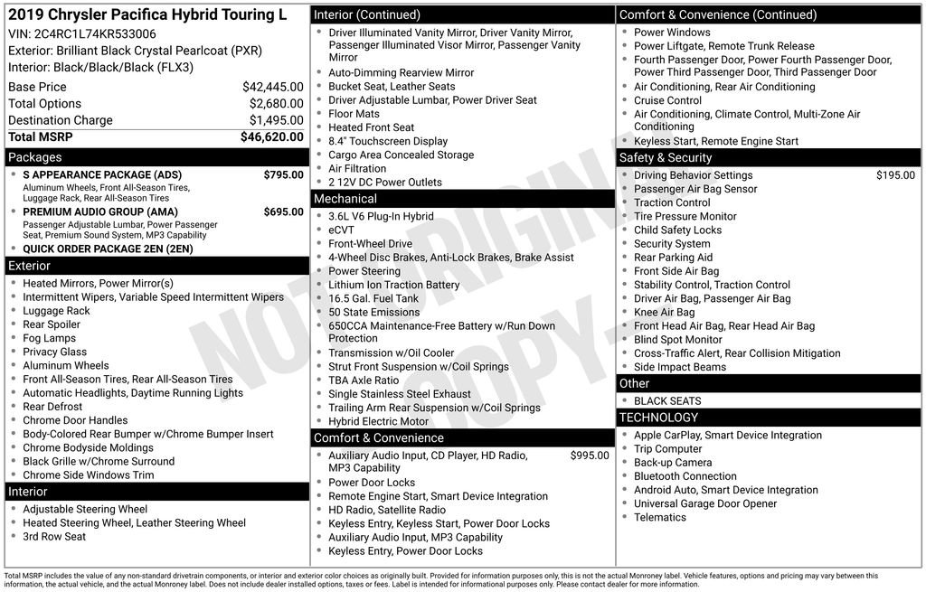 Used 2019 Chrysler Pacifica Touring-L w/ S Appearance Package FWD image 12