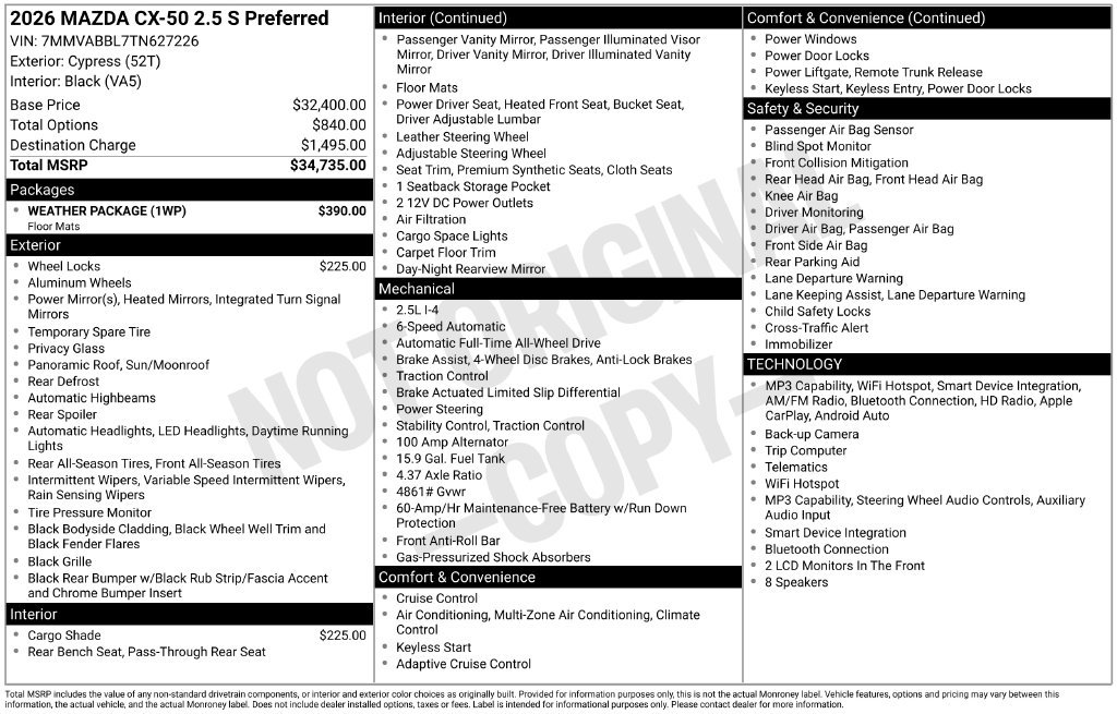 New 2026 MAZDA CX-50 AWD 2.5 S w/ Weather Package image 2