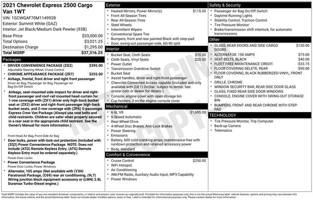 Used 2021 Chevrolet Express 2500 w/ Driver Convenience Package image 3