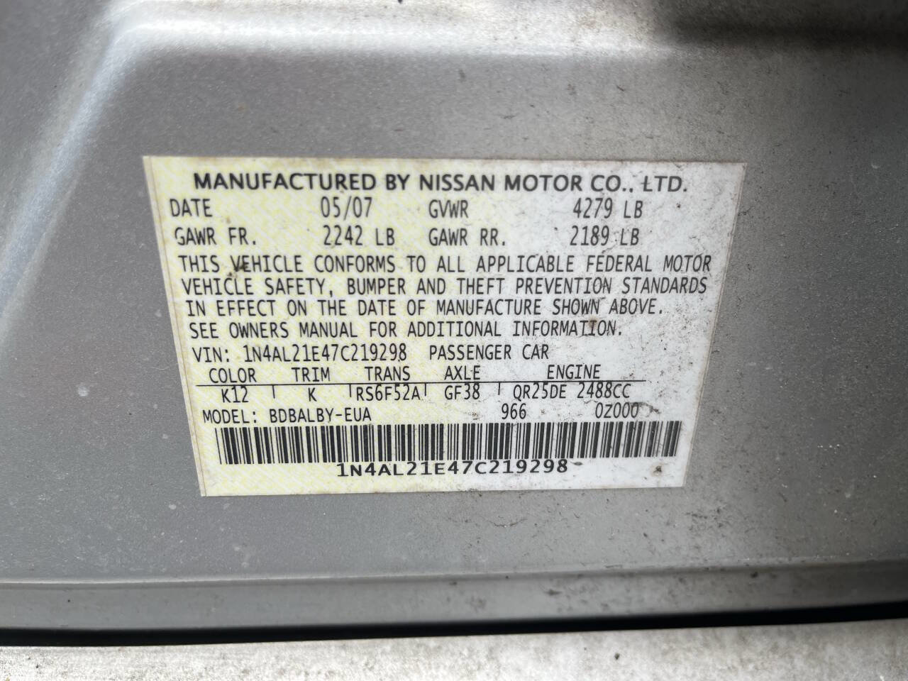 Used 2007 Nissan Altima 2.5 S FWD image 13