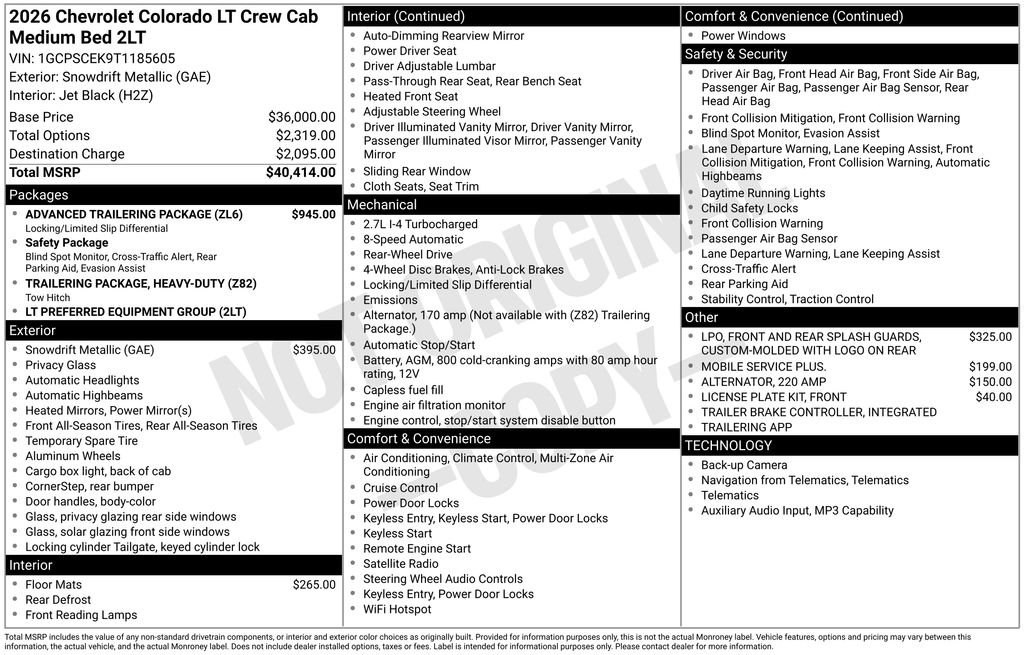 New 2026 Chevrolet Colorado LT w/ Advanced Trailering Package RWD image 28