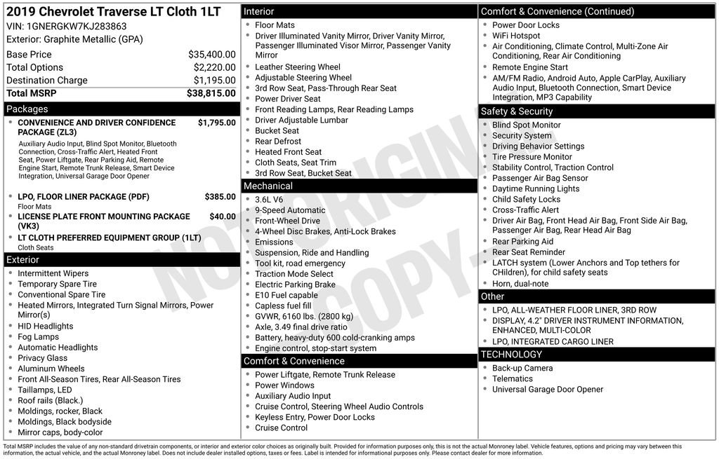 Certified 2019 Chevrolet Traverse LT FWD image 29