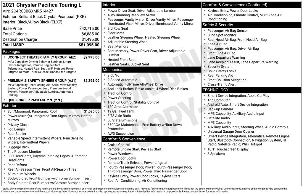 Used 2021 Chrysler Pacifica Touring-L w/ Uconnect Theater Family Group AWD/4WD image 49
