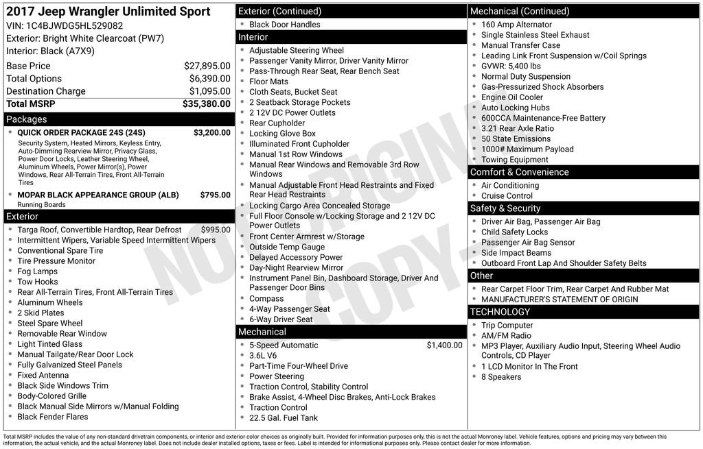 Used 2017 Jeep Wrangler Unlimited Sport w/ Quick Order Package 24S AWD/4WD image 6