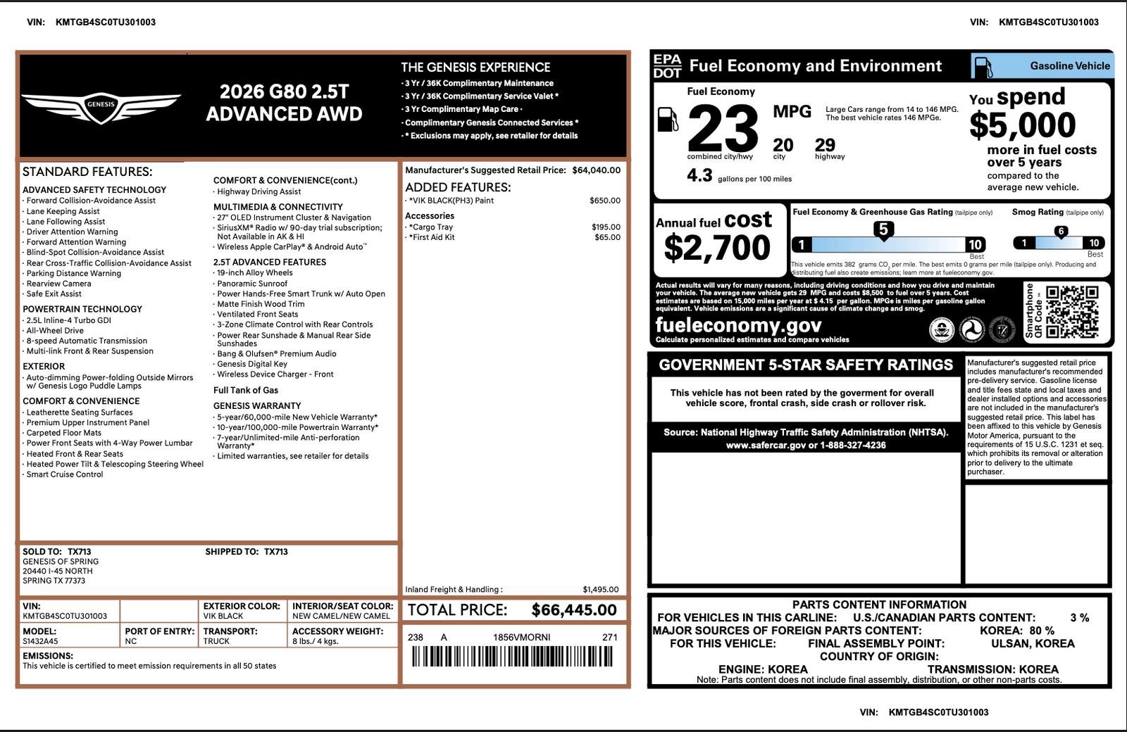 Certified 2026 Genesis G80 2.5T Advanced AWD/4WD image 3