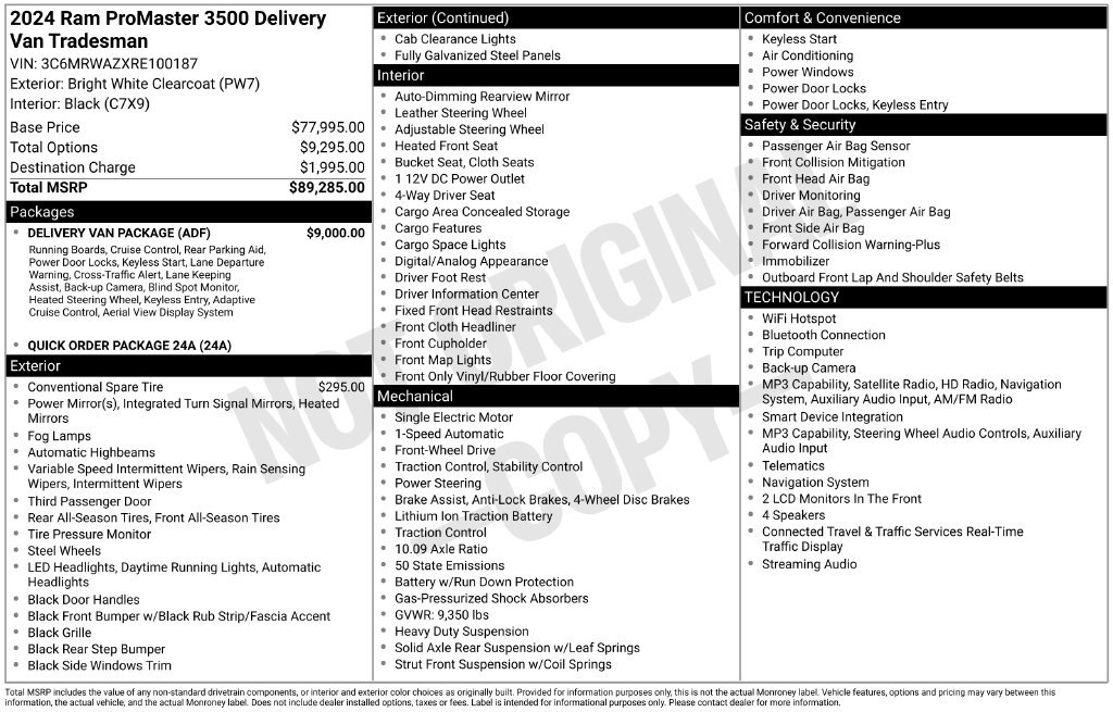 Used 2024 RAM ProMaster 3500 w/ Delivery Van Package FWD image 5