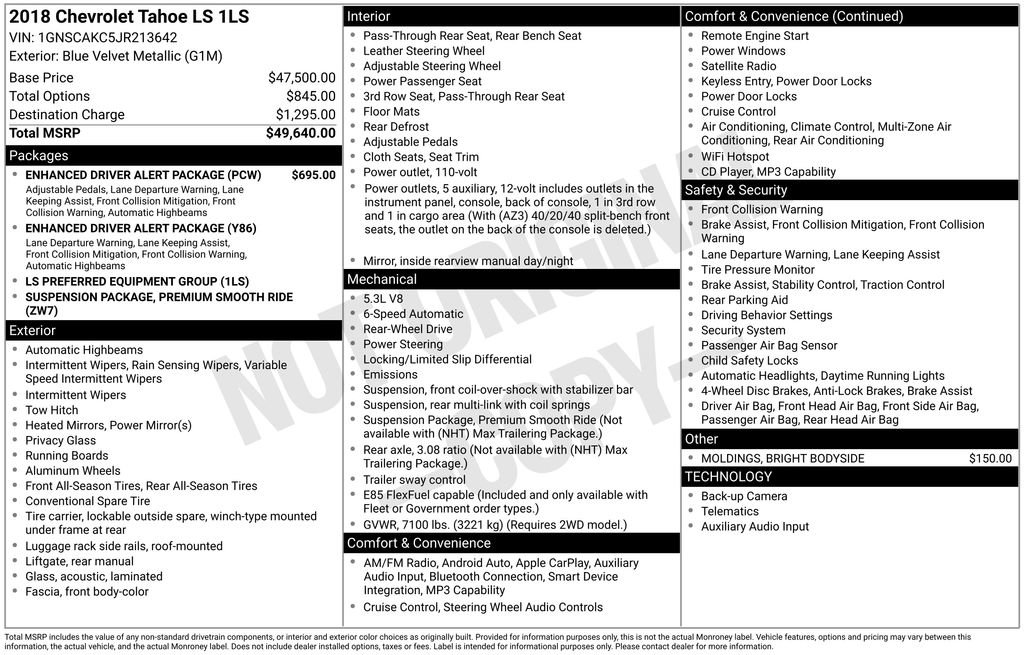 Used 2018 Chevrolet Tahoe LS w/ Enhanced Driver Alert Package RWD image 25
