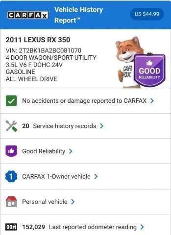 Used 2011 Lexus RX 350 AWD w/ Premium Pkg image 2