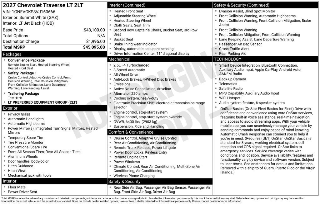 New 2027 Chevrolet Traverse LT AWD/4WD image 10
