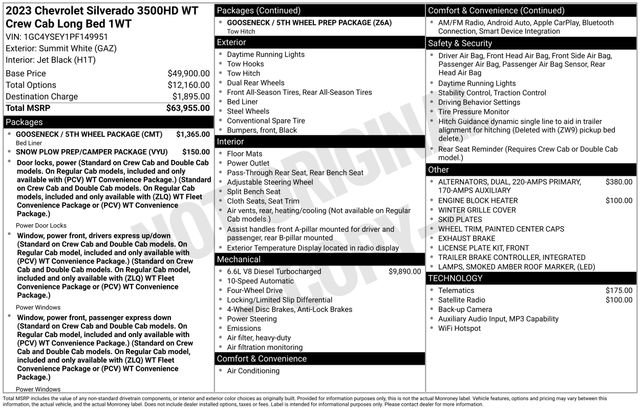 Used 2023 Chevrolet Silverado 3500 W/T w/ Gooseneck/5TH Wheel Package image 30