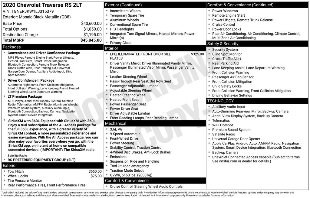 Certified 2020 Chevrolet Traverse RS FWD image 22