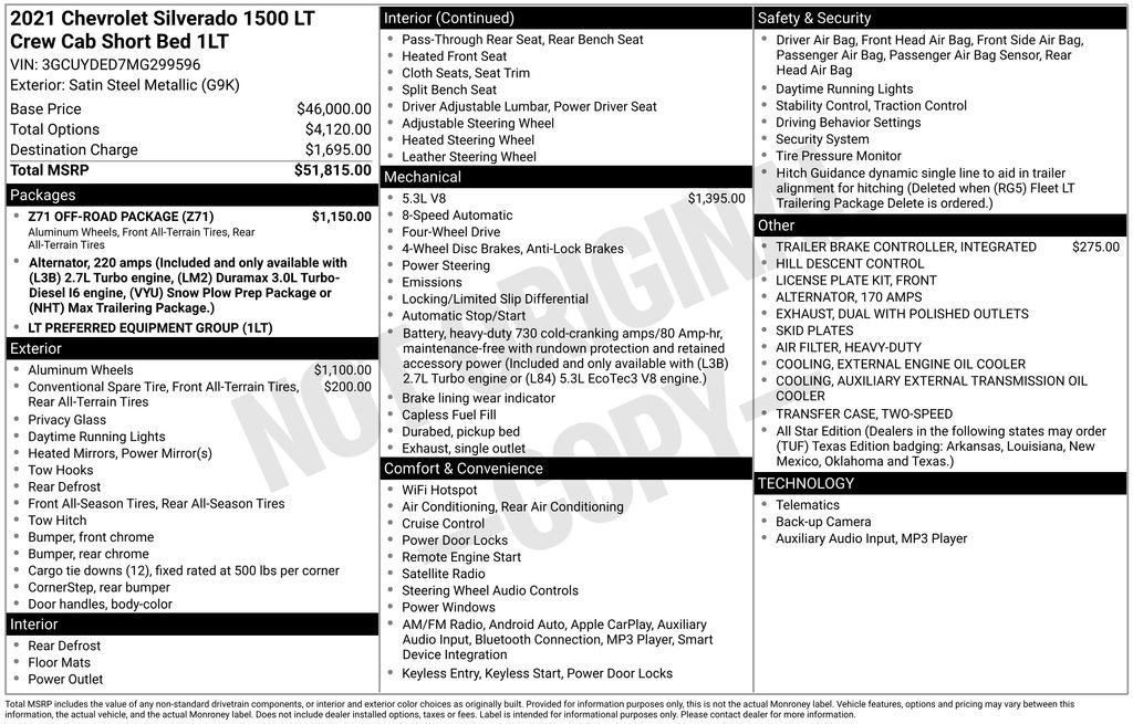 Used 2021 Chevrolet Silverado 1500 LT w/ Z71 Off-Road Package AWD/4WD image 4