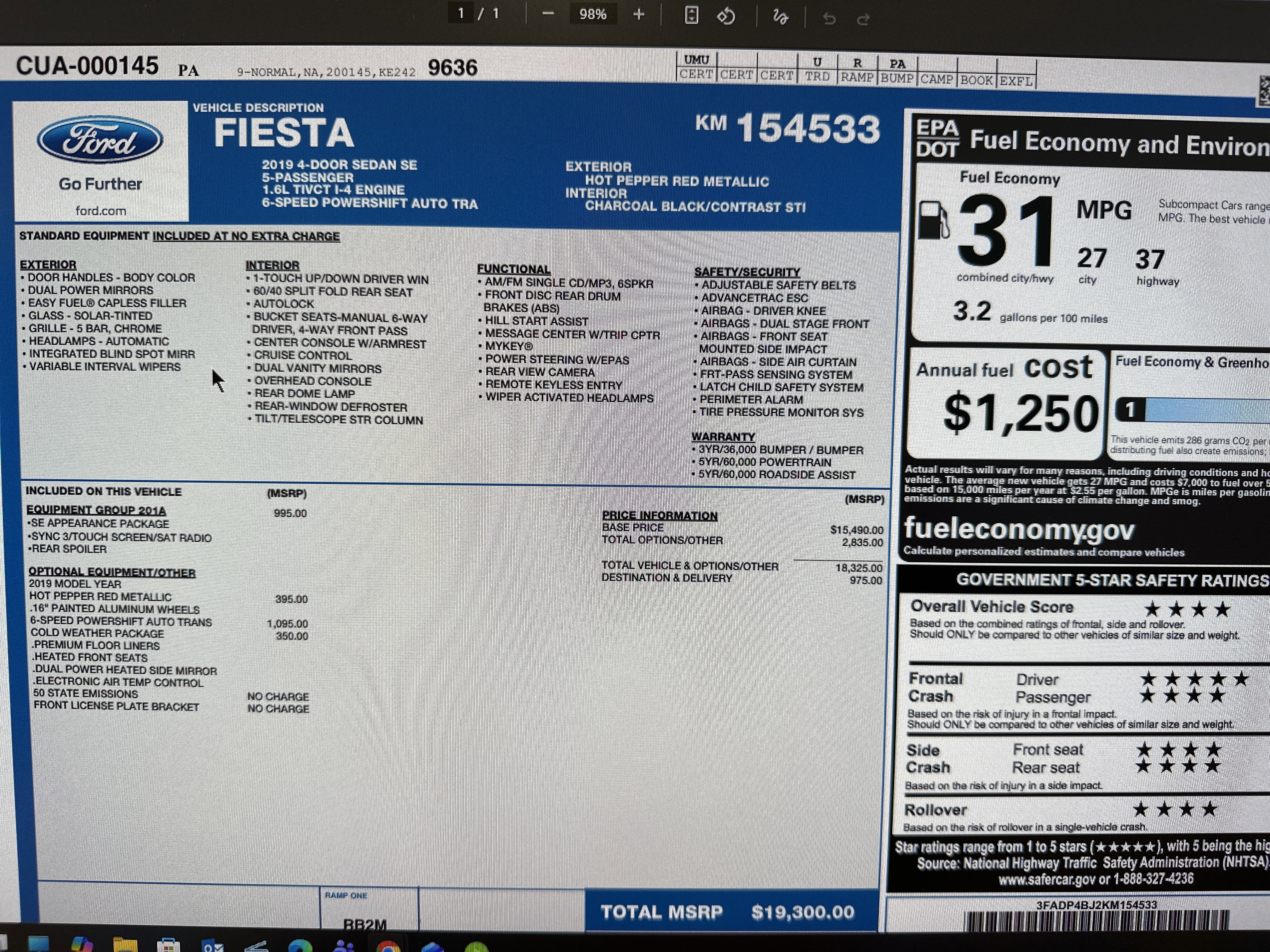 Used 2019 Ford Fiesta SE w/ Equipment Group 201A FWD image 16