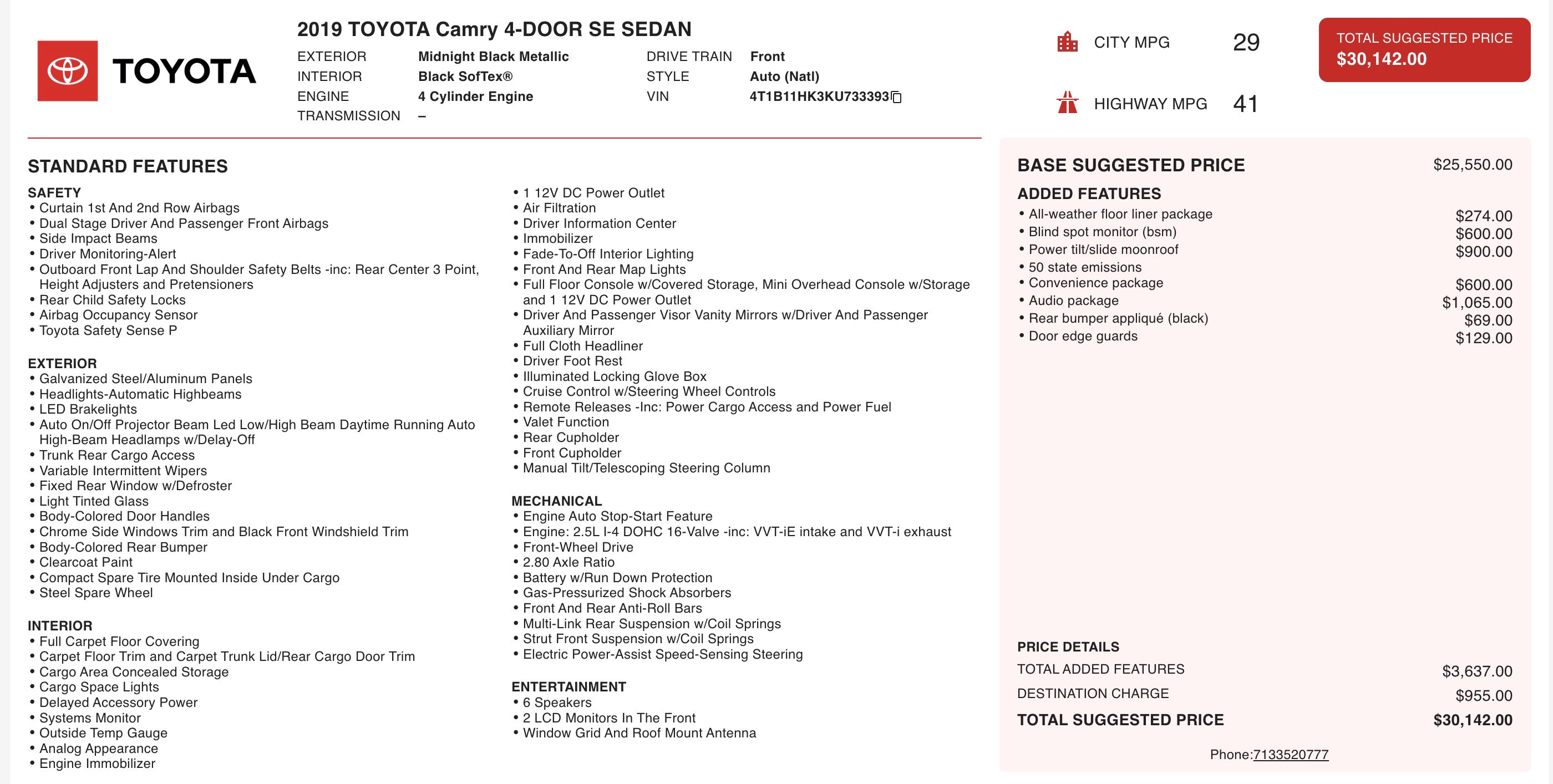 Used 2019 Toyota Camry SE image 2