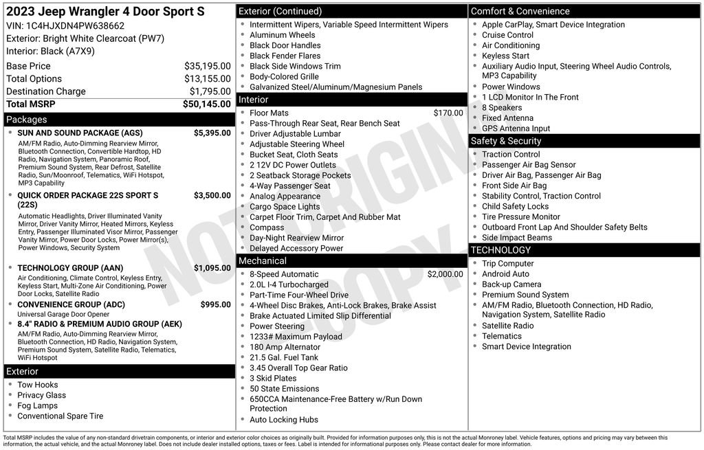 Used 2023 Jeep Wrangler Unlimited Sport w/ Sun And Sound Package AWD/4WD image 21