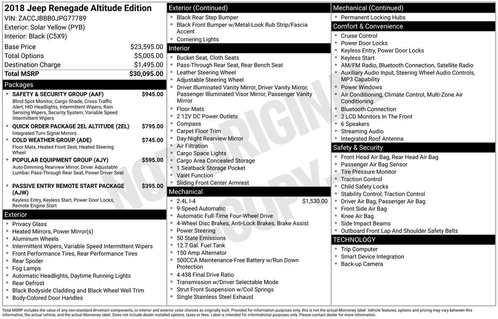 Certified 2018 Jeep Renegade Altitude w/ Safety & Security Group AWD/4WD image 40