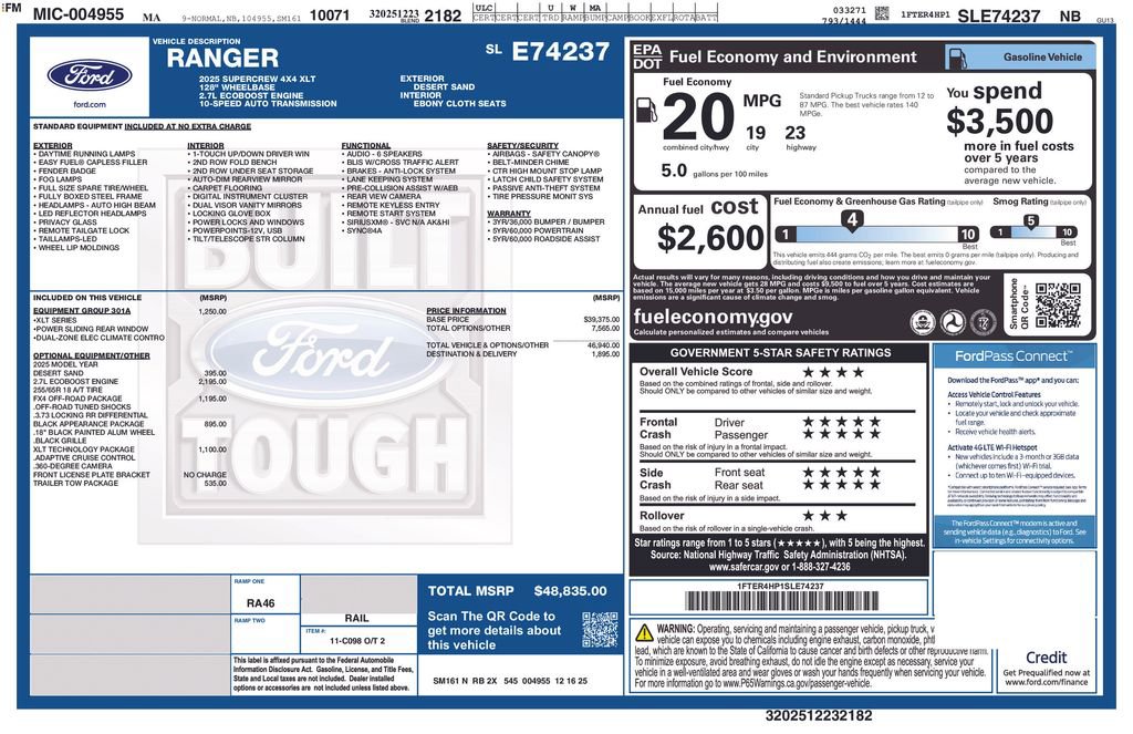 New 2025 Ford Ranger XLT w/ Equipment Group 301A High AWD/4WD image 31