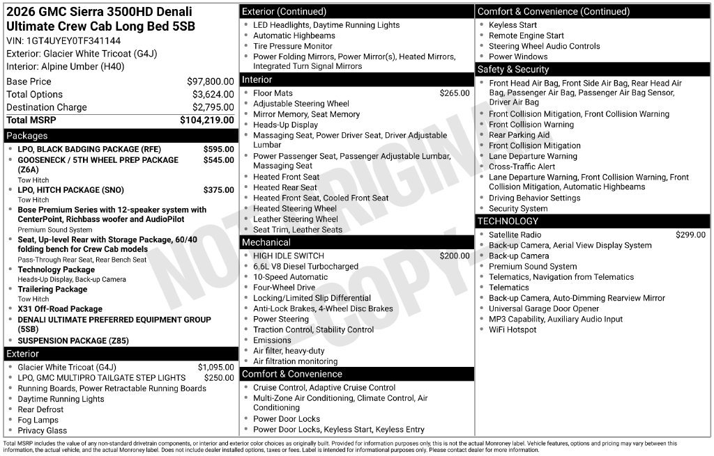 New 2026 GMC Sierra 3500 Denali Ultimate w/ LPO, Black Badging Package AWD/4WD image 38