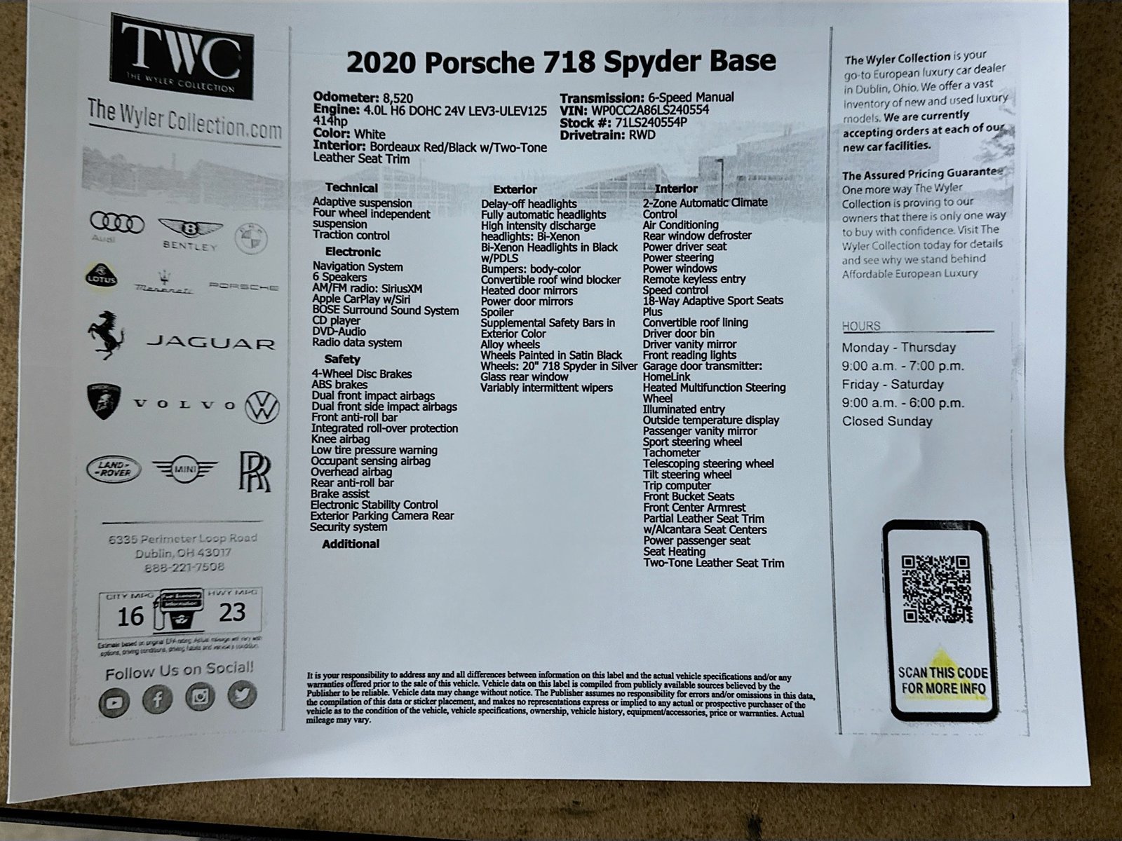 Certified 2020 Porsche 718 Boxster Spyder RWD image 42