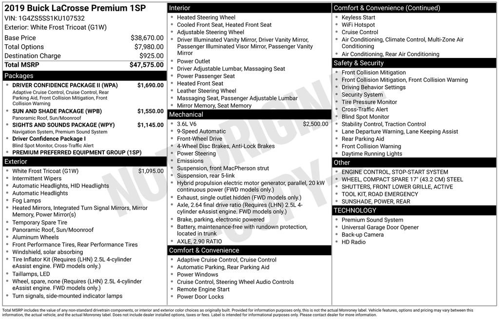 Used 2019 Buick LaCrosse Premium w/ Driver Confidence Package II image 11