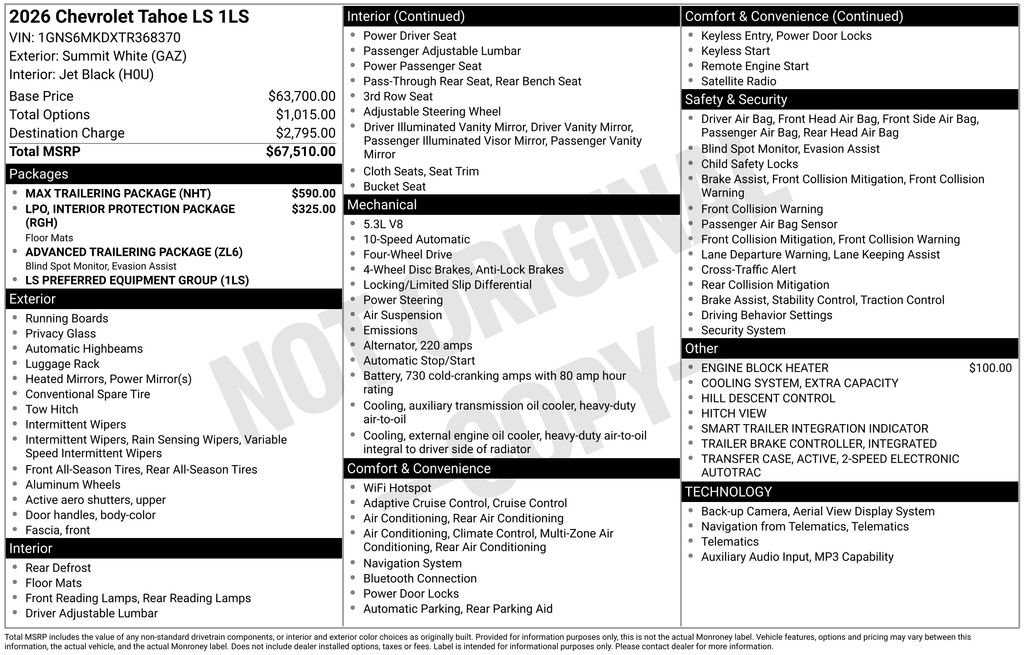 New 2026 Chevrolet Tahoe LS w/ Max Trailering Package AWD/4WD image 23
