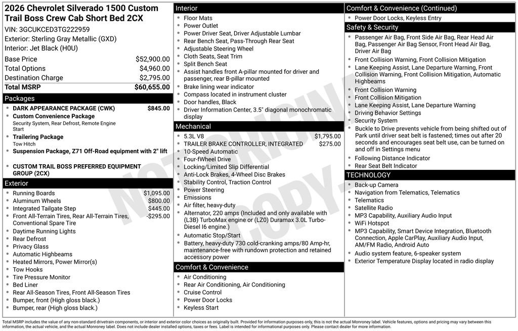 Used 2026 Chevrolet Silverado 1500 Custom Trail Boss w/ Dark Appearance Package AWD/4WD image 39