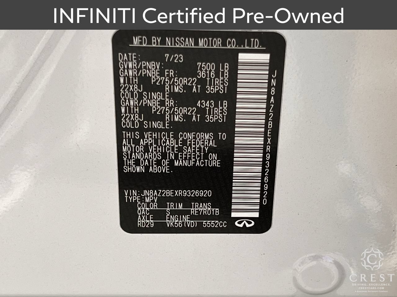 Certified 2024 INFINITI QX80 Sensory AWD/4WD image 32