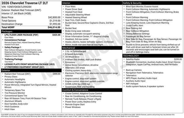 New 2026 Chevrolet Traverse LT w/ LPO, Floor Liner Package AWD/4WD image 26